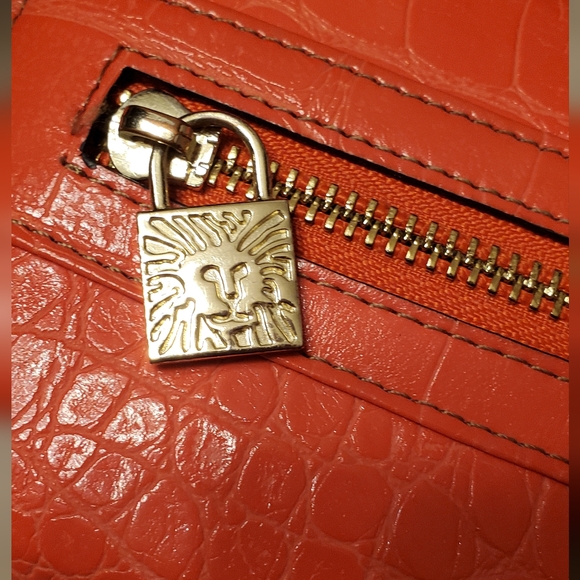 Anne Klein zippered wallet, orange with gold zippers and embellishment lock. - Picture 3 of 15